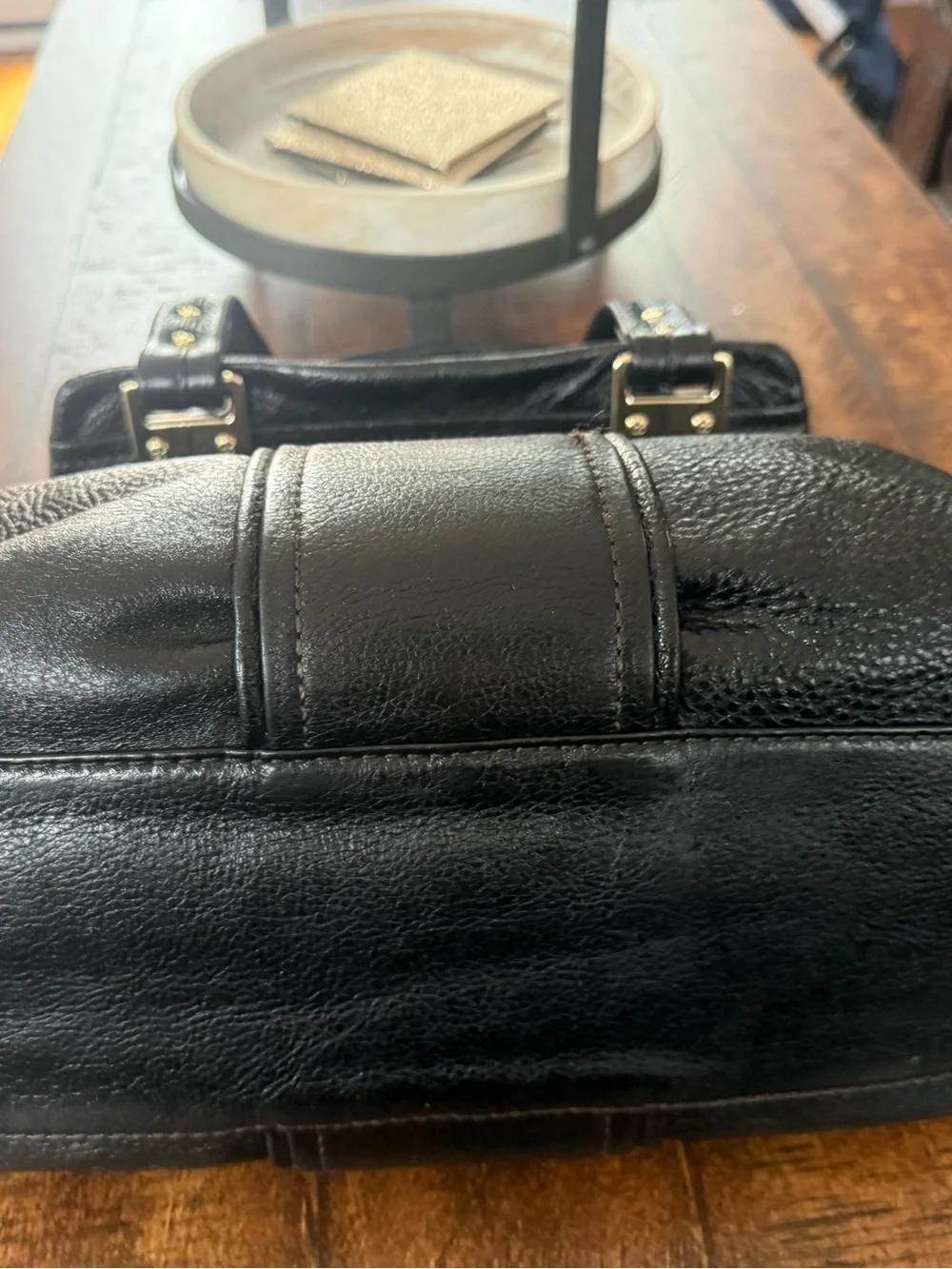 Classic Kate Spade Black Leather Satchel Handbag with Gold Hardware